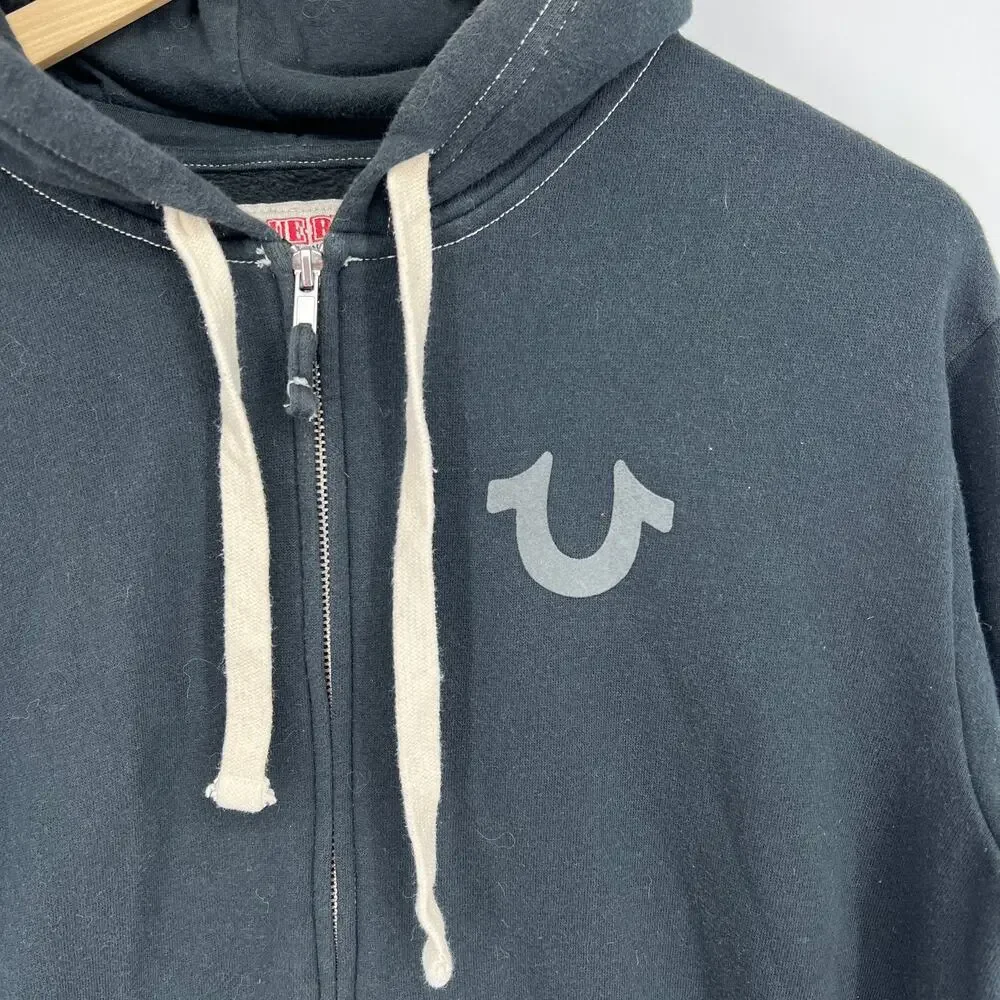 True Religion Unisex Buddha Big Logo Black Hoodie World Tour Back Graphic Size M